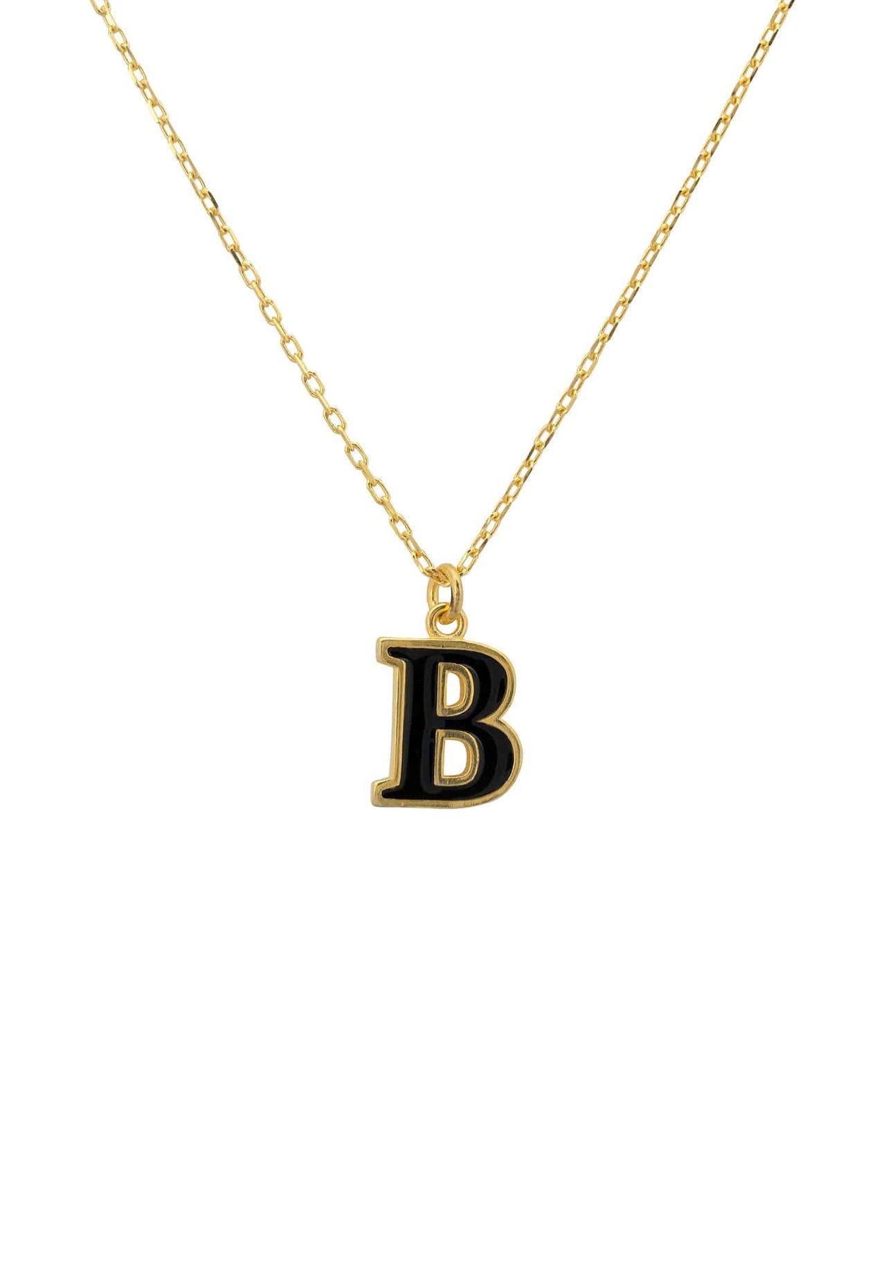 Initial Enamel Necklace Gold B -