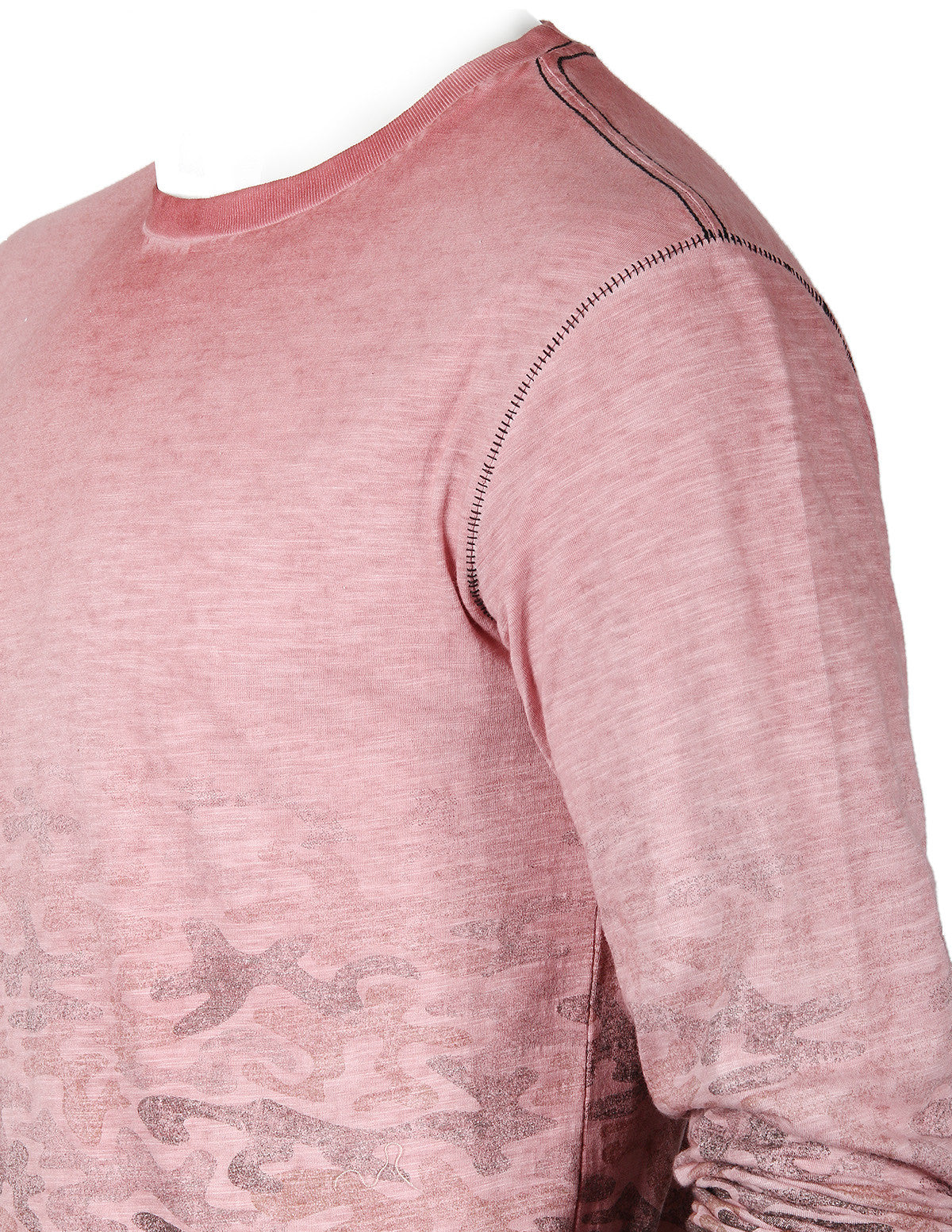 Men's Long Sleeve  Longline Round Bottom Oil Wash T-Shirt - 1 COLOR