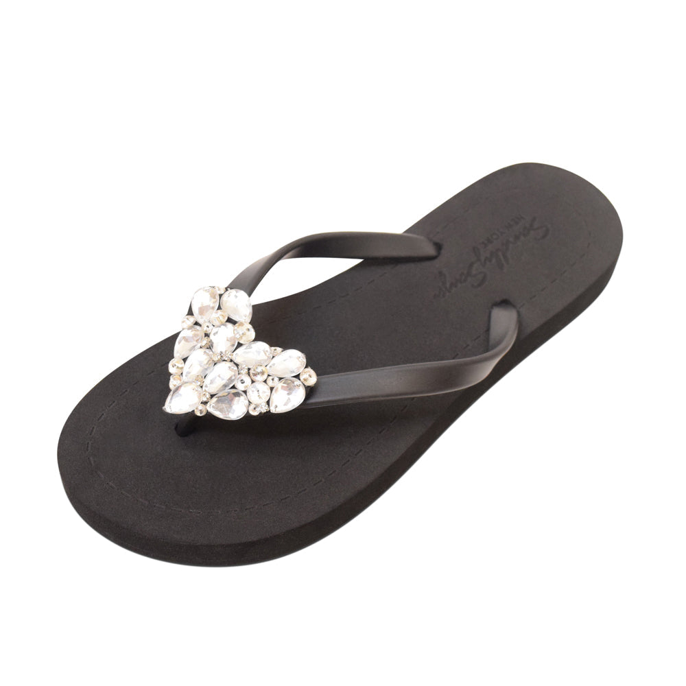 SAND BY SAYA N.Y. - Crystal Heart - Rhinestone Flat Flip Flops Sandal - 4 COLORS -