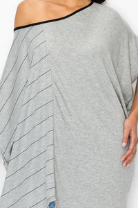 Thumbnail for Stylespect - Stripe and Solid Contrast Oversized Top - Grey - 1 COLOR -