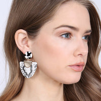 Thumbnail for Snake Skin print - Fan Shape Leather Acrylic Post Earrings - 2 COLORS -