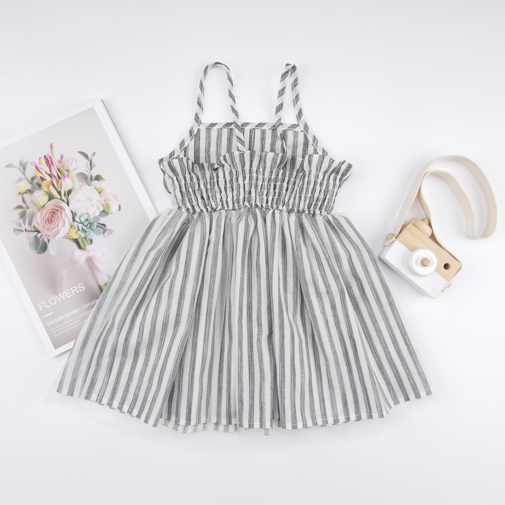 Striped Bow Detail Spaghetti Strap Dress - T - 5 SIZES - 1 COLOR -