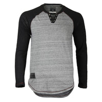 Thumbnail for Long Sleeve Contrast Raglan Henley V-Neck T-Shirt - 1 COLOR