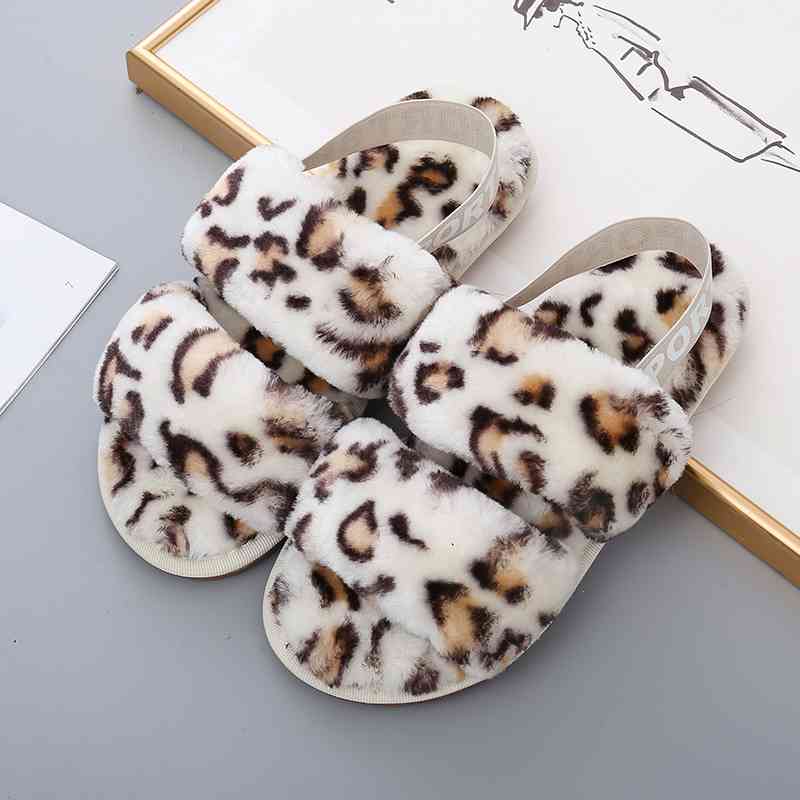 Faux Fur Open Toe Slippers - T - 10 COLORS/PATTERNS -