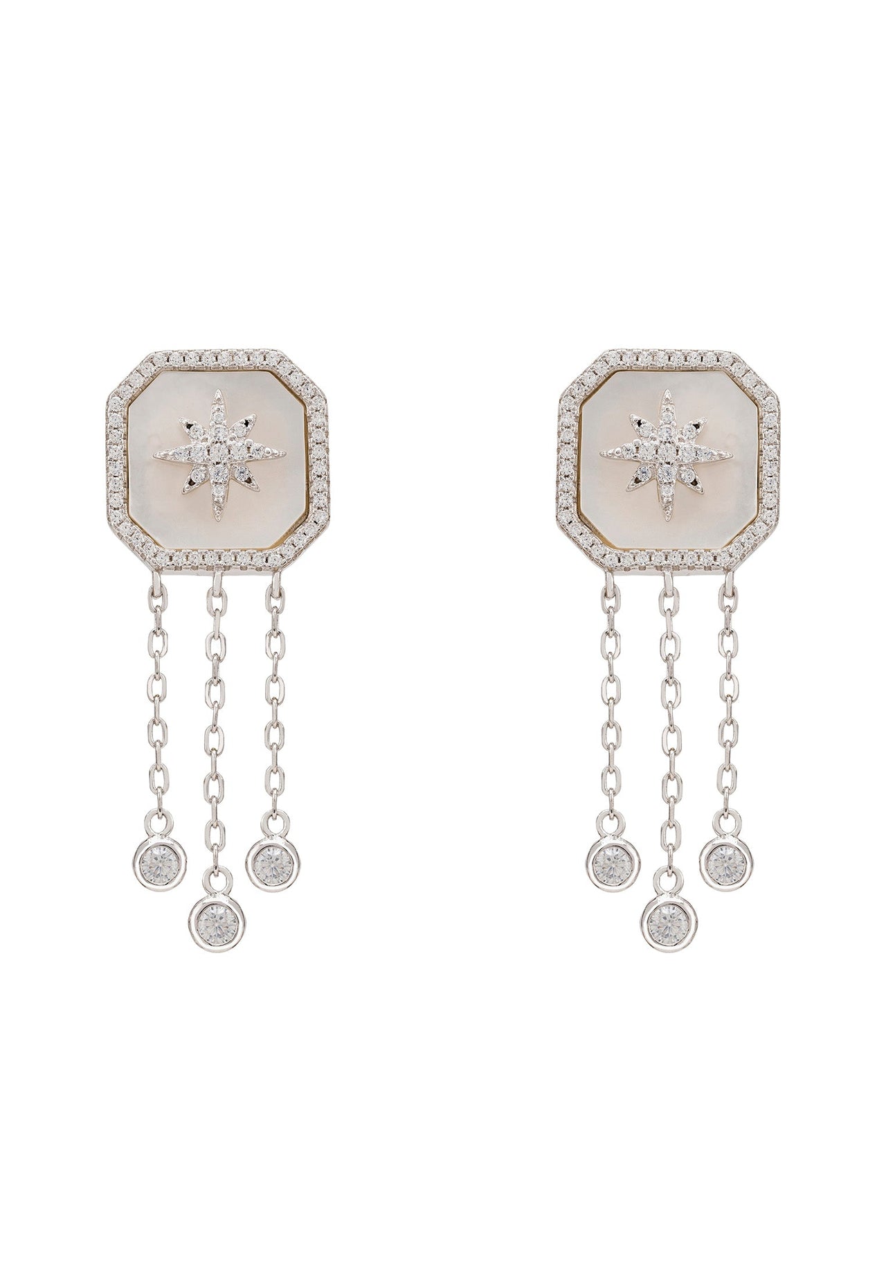 LATELITA - Starburst White Mother of Pearl Drop Earrings Silver -