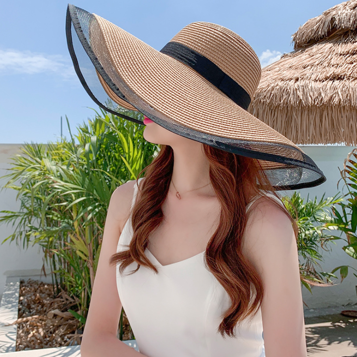 Women Broad Brim Beach Hat Summer Resort Sun Hat Foldable Straw Hat - [5-9 DAY DELIVERY] - 4 COLORS -