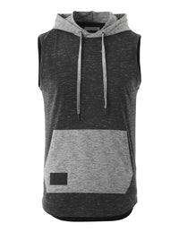 Thumbnail for Men's Color Block Sleeveless Pullover Kangaroo Pocket Workout Hooded Tank - 2 COLORS - -