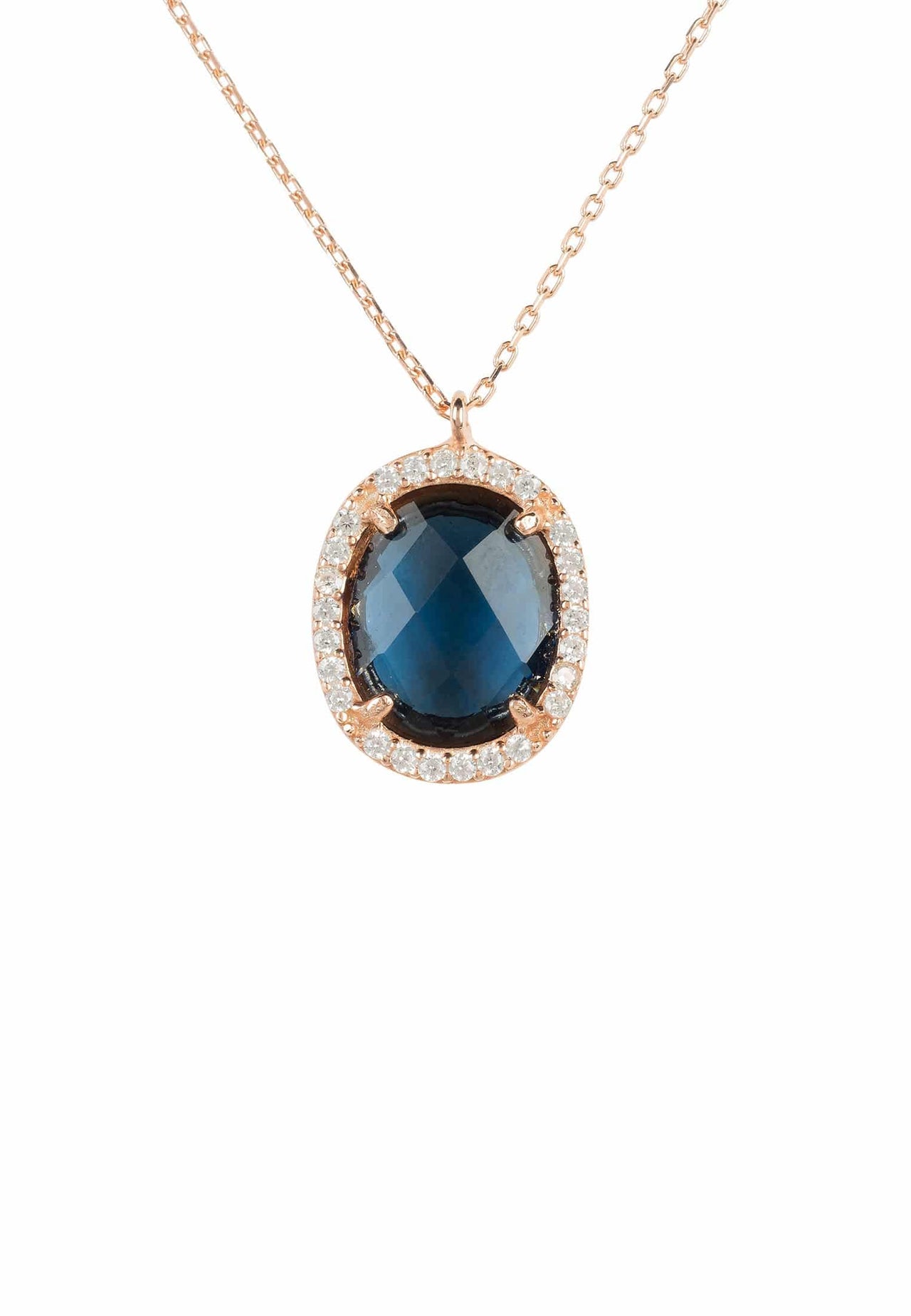 LATELITA - Beatrice Oval Gemstone Pendant Necklace Rose Gold Sapphire Hydro -