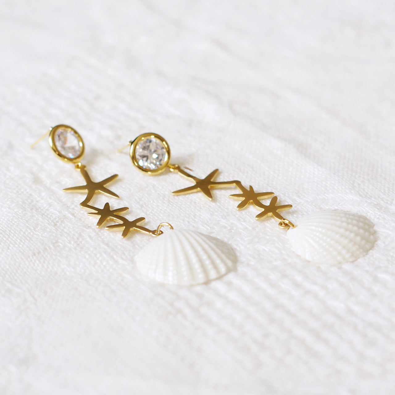 Crystal Star Porcelain Seashell Earrings -