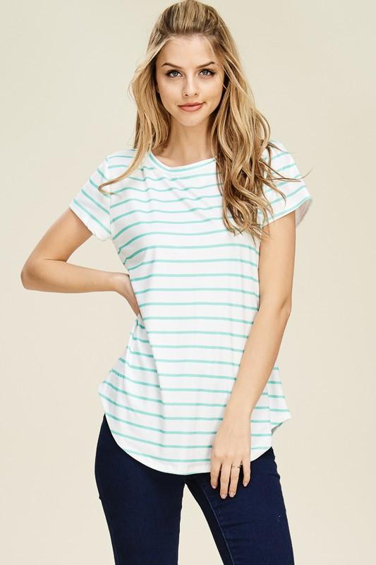 Riah Fasion - Striped Short Sleeve Top - 3 COLORS -