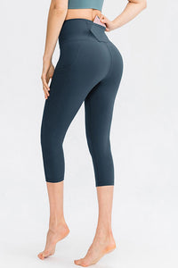 Thumbnail for Wide Waistband Cropped Active Leggings with Pockets - T - 2 COLORS -