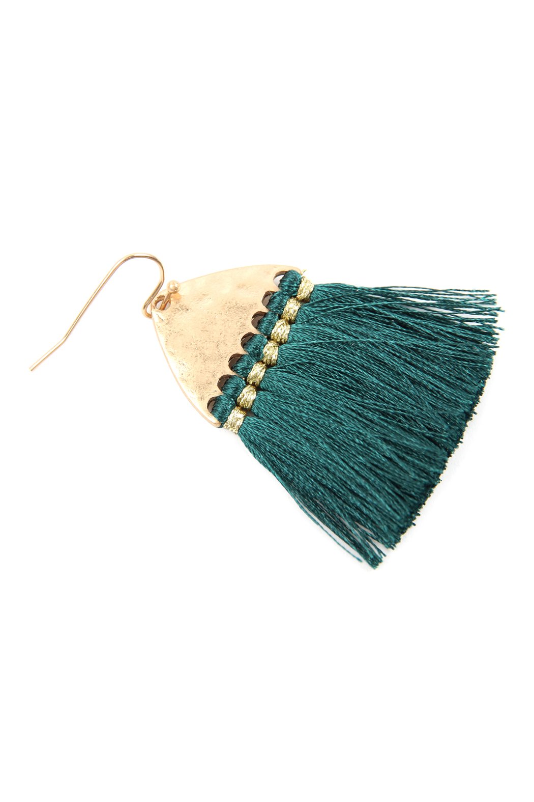 Thread Tassel Hammered Metal Hook Earrings - 11 COLORS -