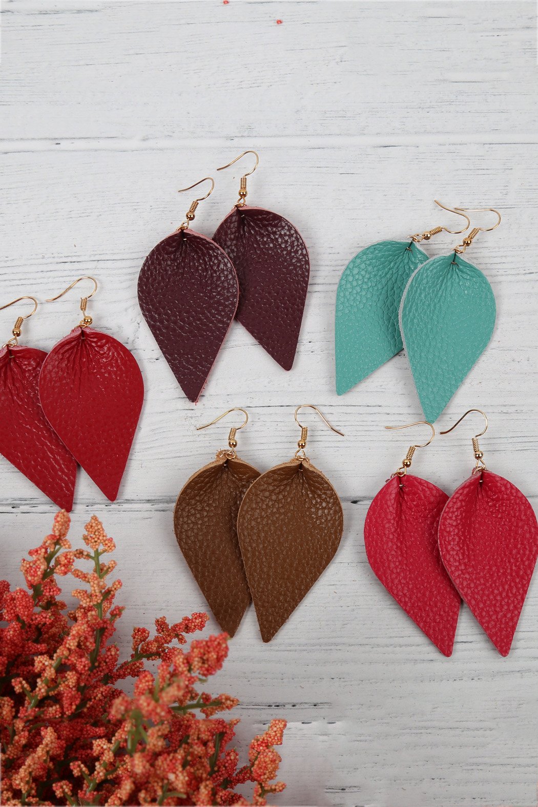 Teardrop Shape Pinched Leather Earrings - 18 COLORS -