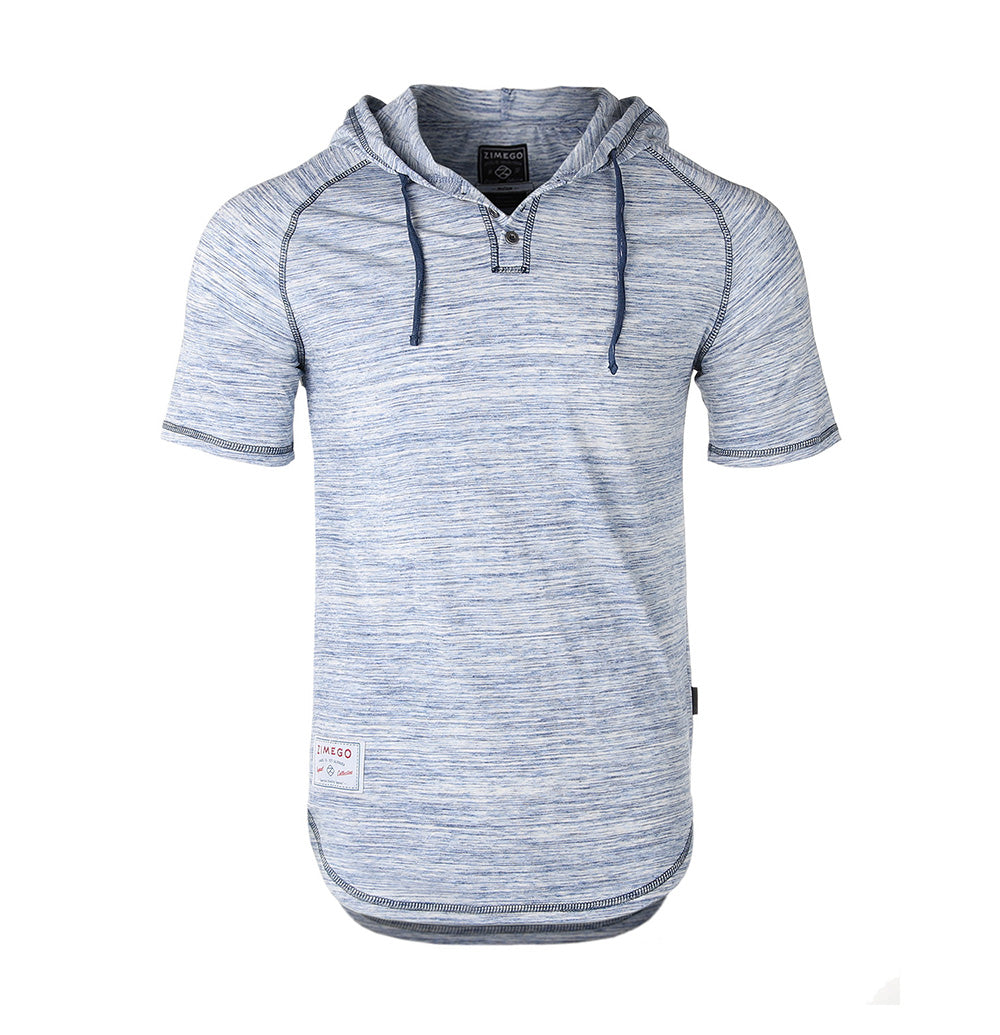 Short Sleeve Raglan Henley Hoodie Round Bottom Semi Longline T-Shirt - 1 COLOR