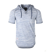 Thumbnail for Short Sleeve Raglan Henley Hoodie Round Bottom Semi Longline T-Shirt - 1 COLOR