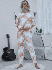 Thumbnail for Tie-dye Round Neck Top and Drawstring Pants Lounge Set - 2 PCS. - T - 4 COLORS -