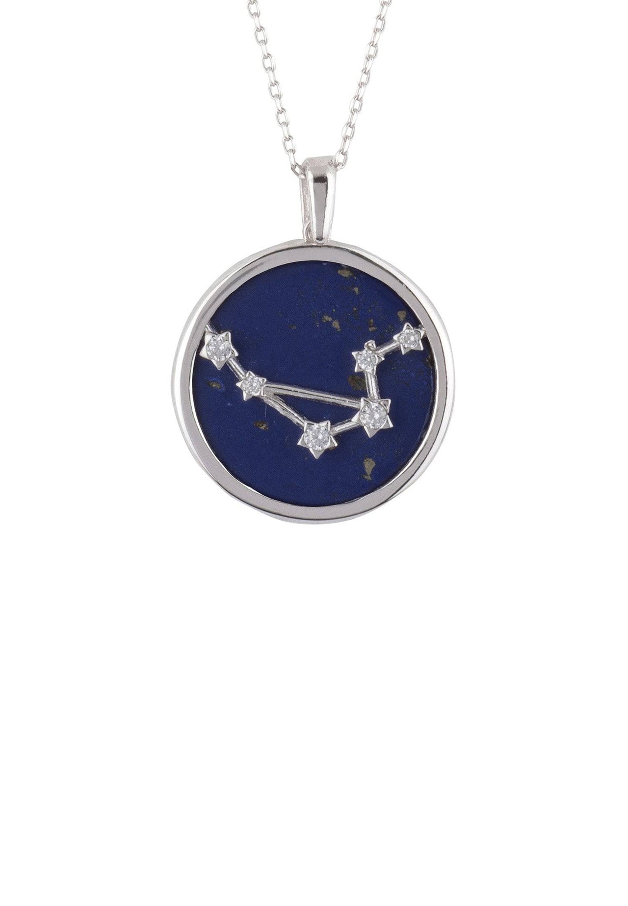 Zodiac Lapis Lazuli Gemstone Star Constellation Pendant Necklace Silver Libra -