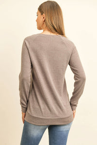 Thumbnail for Riah Fashion - Knit Front Pocket Long Sleeved Top - 2 COLORS -