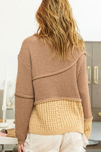 Thumbnail for BiBi Texture Detail Contrast Drop Shoulder Sweater - T - 1 COLOR -