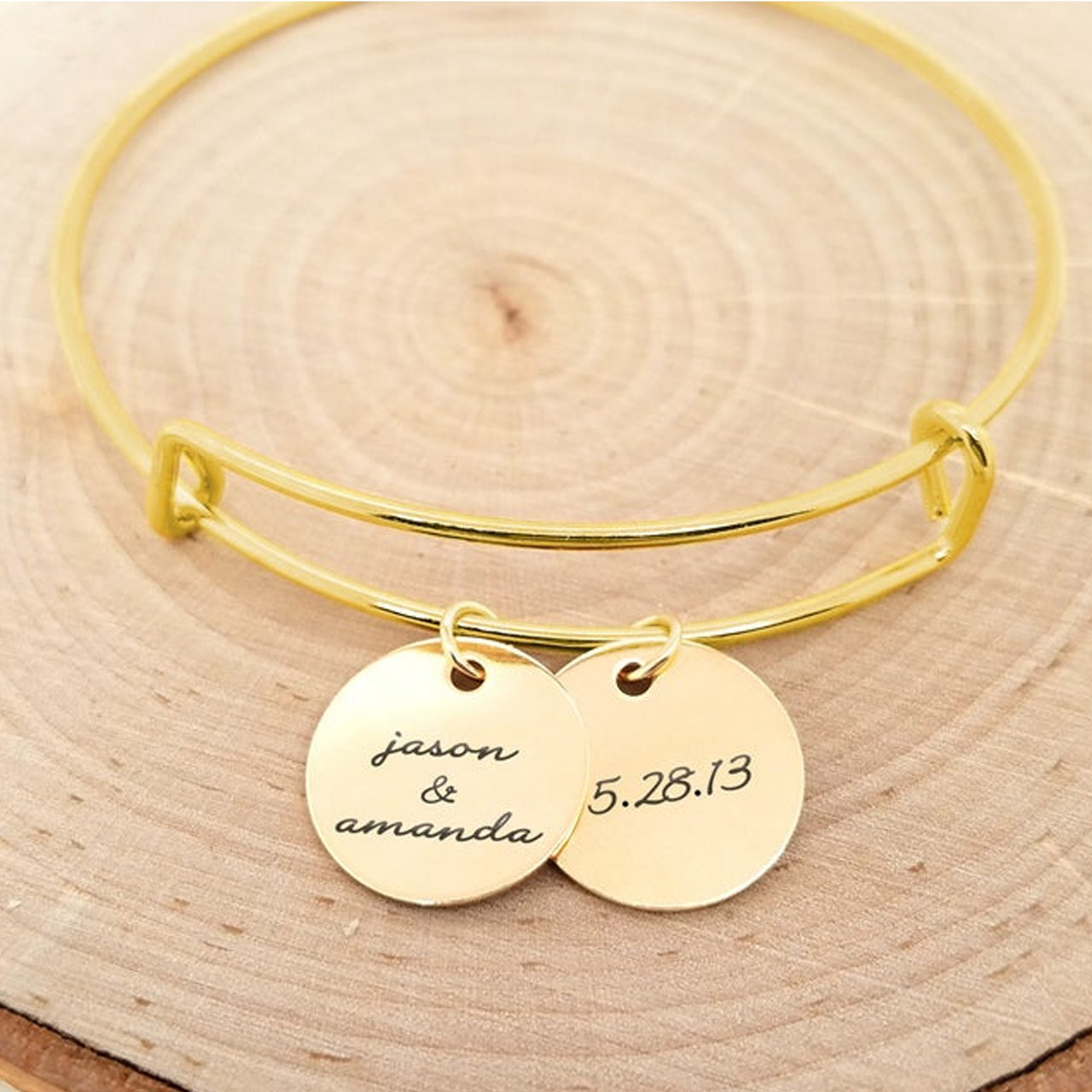 Personalized Silver Bangle - Anniversary Bracelet -