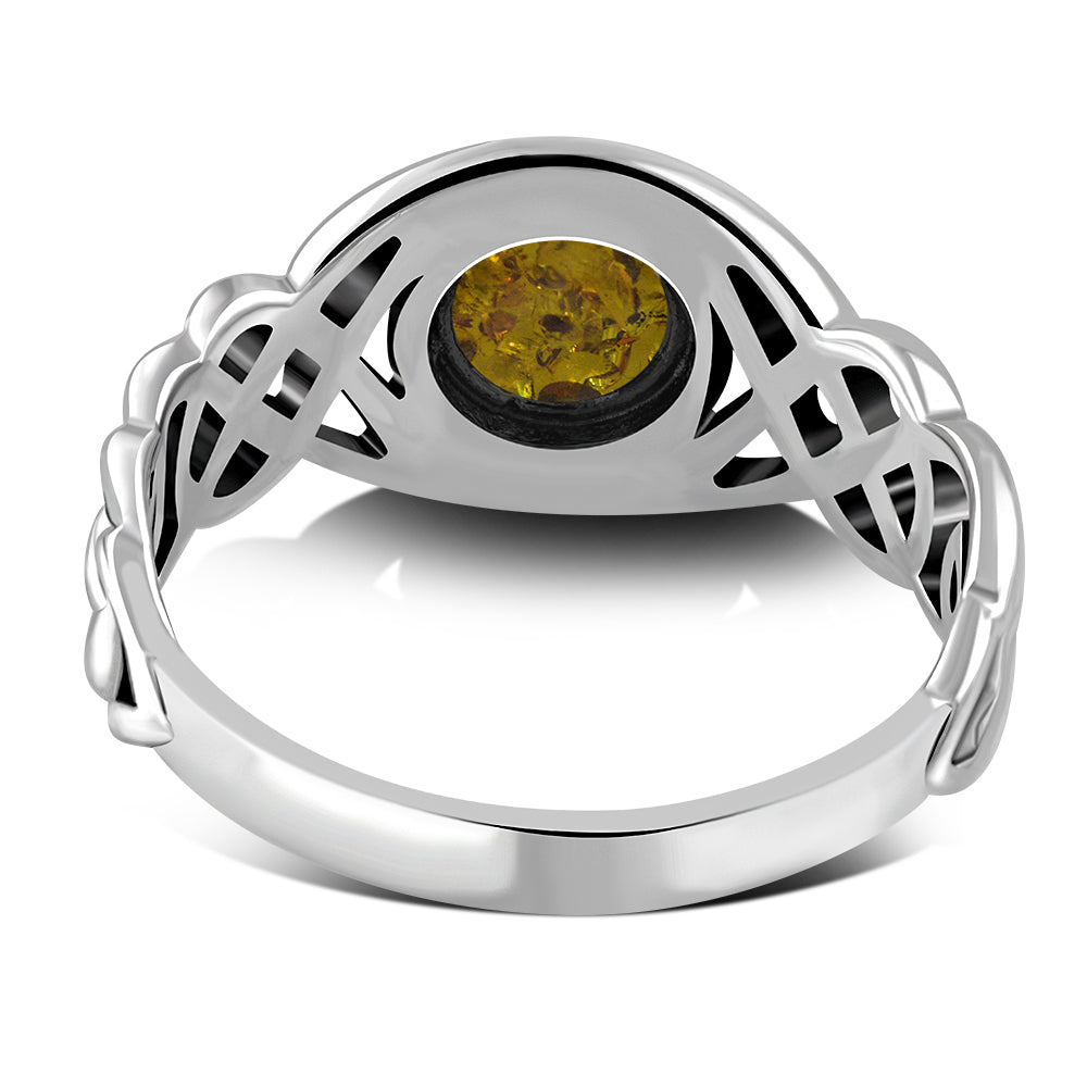 Creidne - Baltic Amber Celtic Knot Sterling Silver Ring - 5, 5.5, 6 - 3 SIZES -