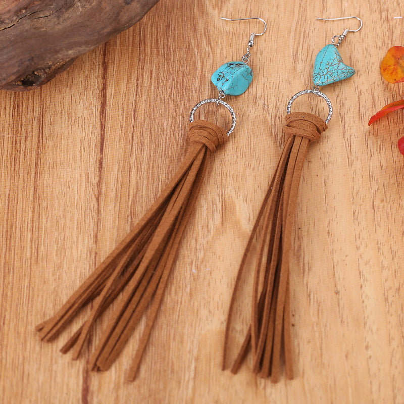 Turquoise Fringe Detail Earrings - T - 3 COLORS -