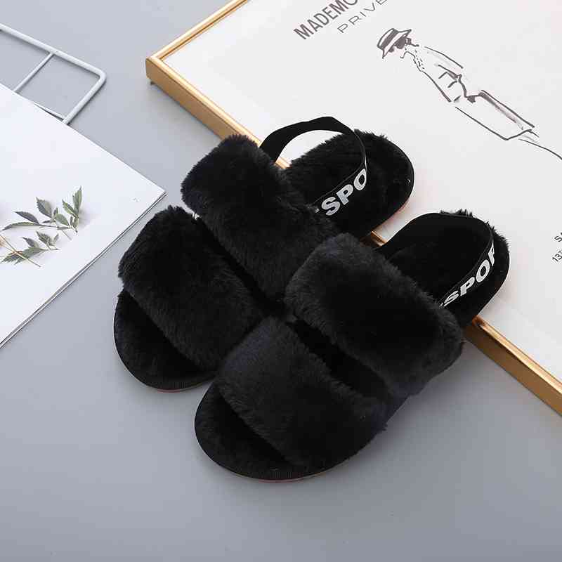 Faux Fur Open Toe Slippers - T - 10 COLORS/PATTERNS -