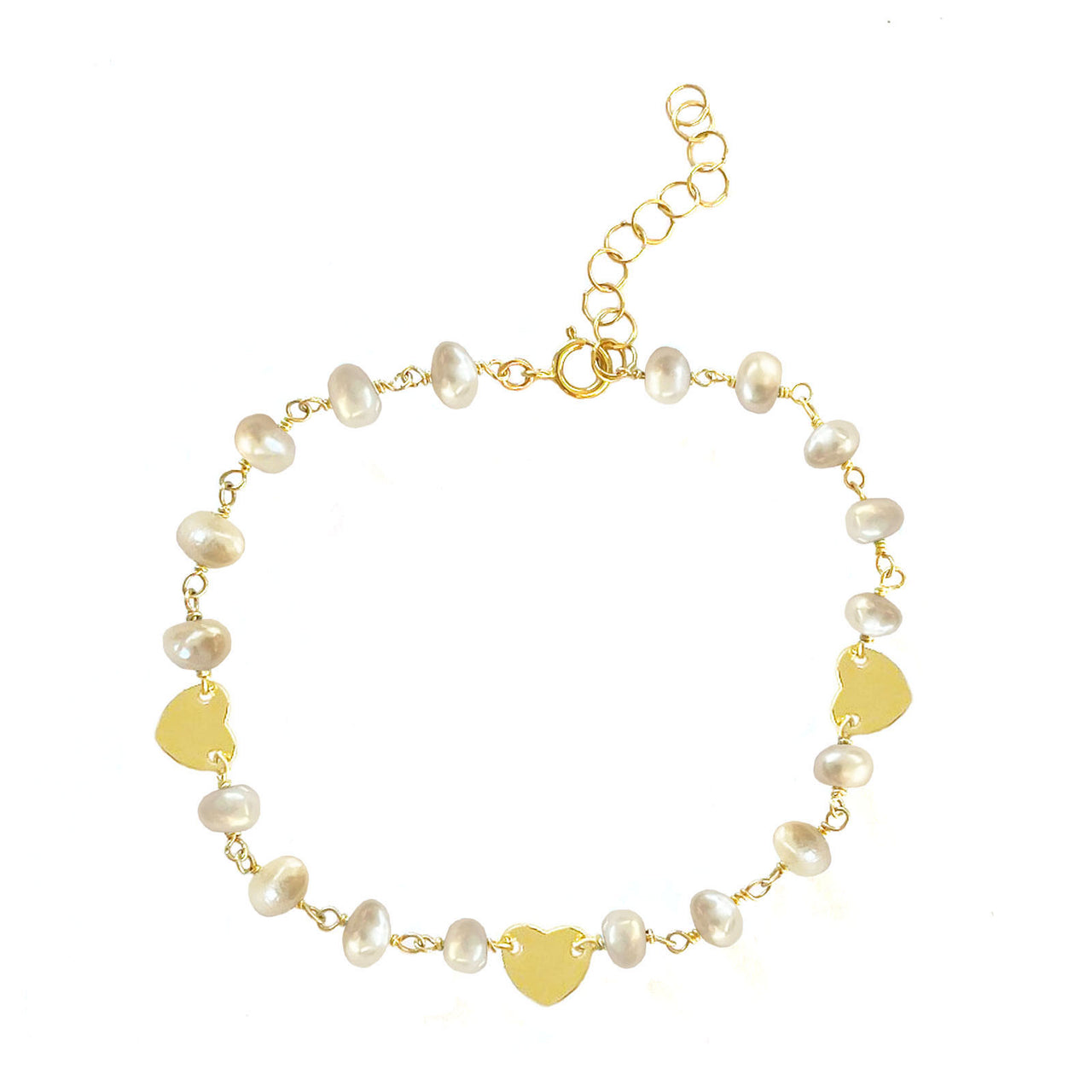 Gena Myint - Pearl and Heart Charm Bracelet -