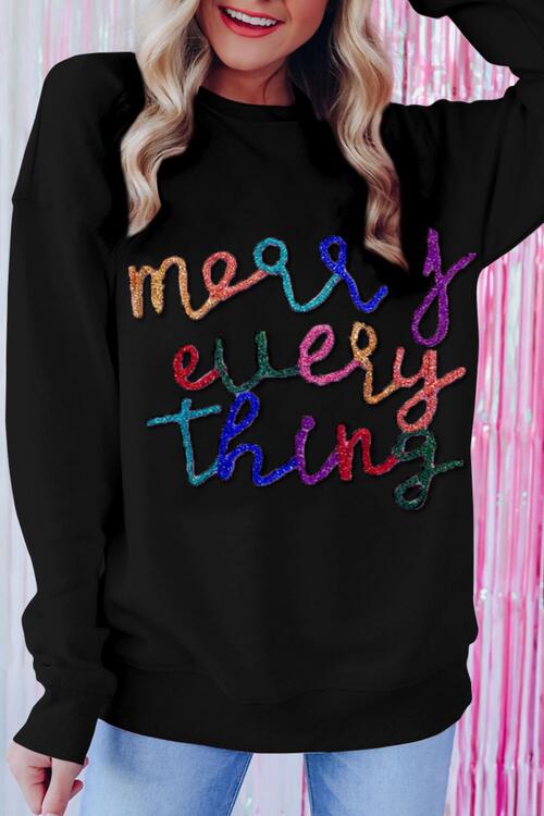 Letter Graphic - Merry Everything - Dropped Shoulder Sweatshirt - T - 2 COLORS -