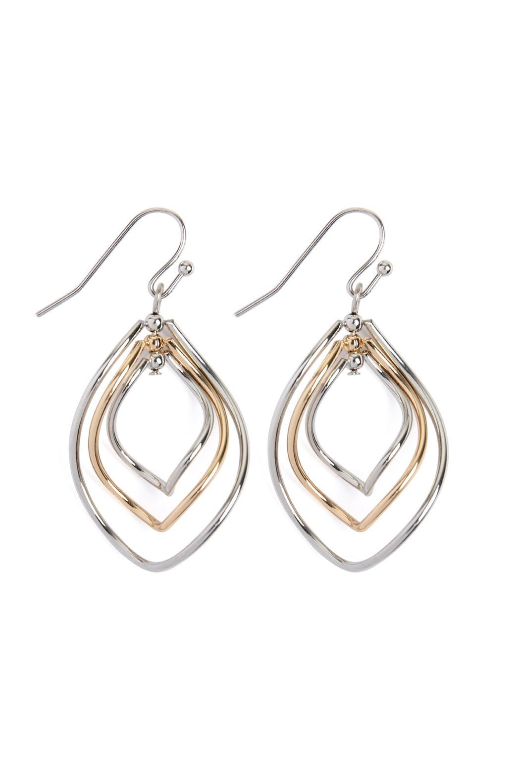 Wire Hammered Marquise Hook Earrings - 3 FINISHES -