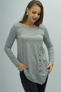 Thumbnail for Buttoned Long Sleeve Round Neck Tee - T - 1 COLOR -