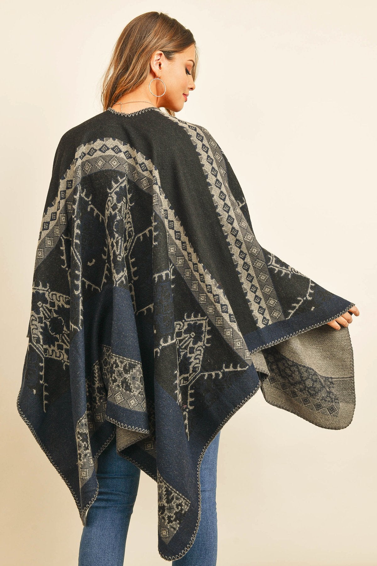 Riah Fashion - Native American Pattern Open Front Kimono -