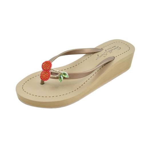 SAND BY SAYA N.Y. - Cherry - Rhinestone Mid Wedge Flip Flops - 2 COLORS -