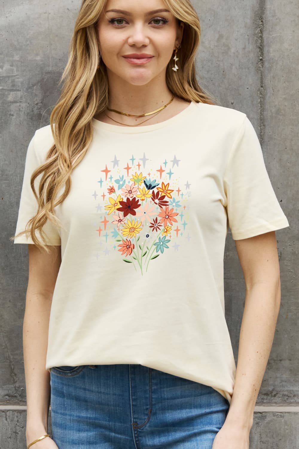 Simply Love Full Size Floral Graphic Cotton Tee - T - 2 COLORS -