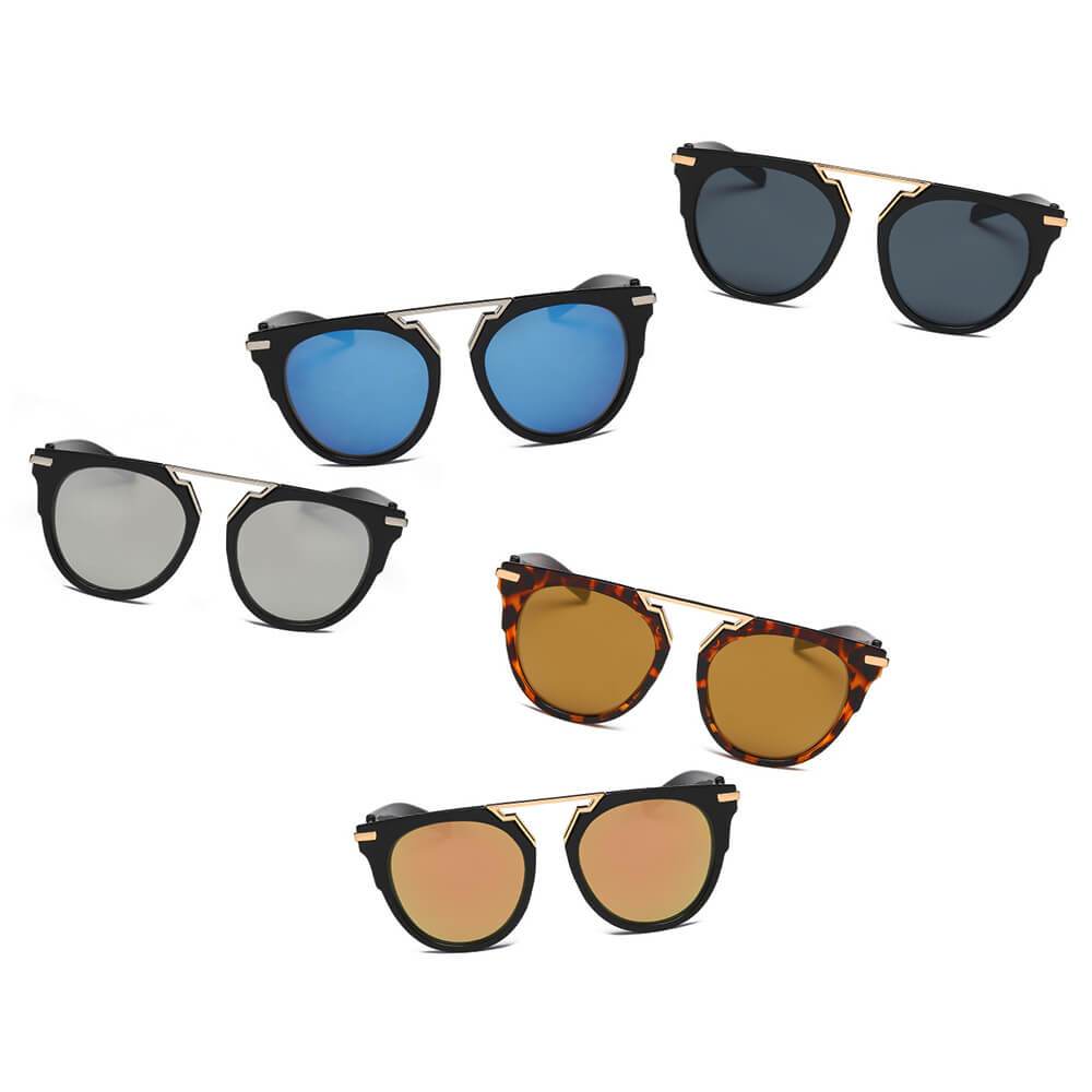 Hanover | S2004 - Unisex Fashion Brow-Bar Round Sunglasses - 5 COLORS -