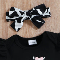 Thumbnail for Graphic Ruffled Bodysuit and Cow Print Shorts Set with Headband - 3 PCS. - T- 1 COLOR -