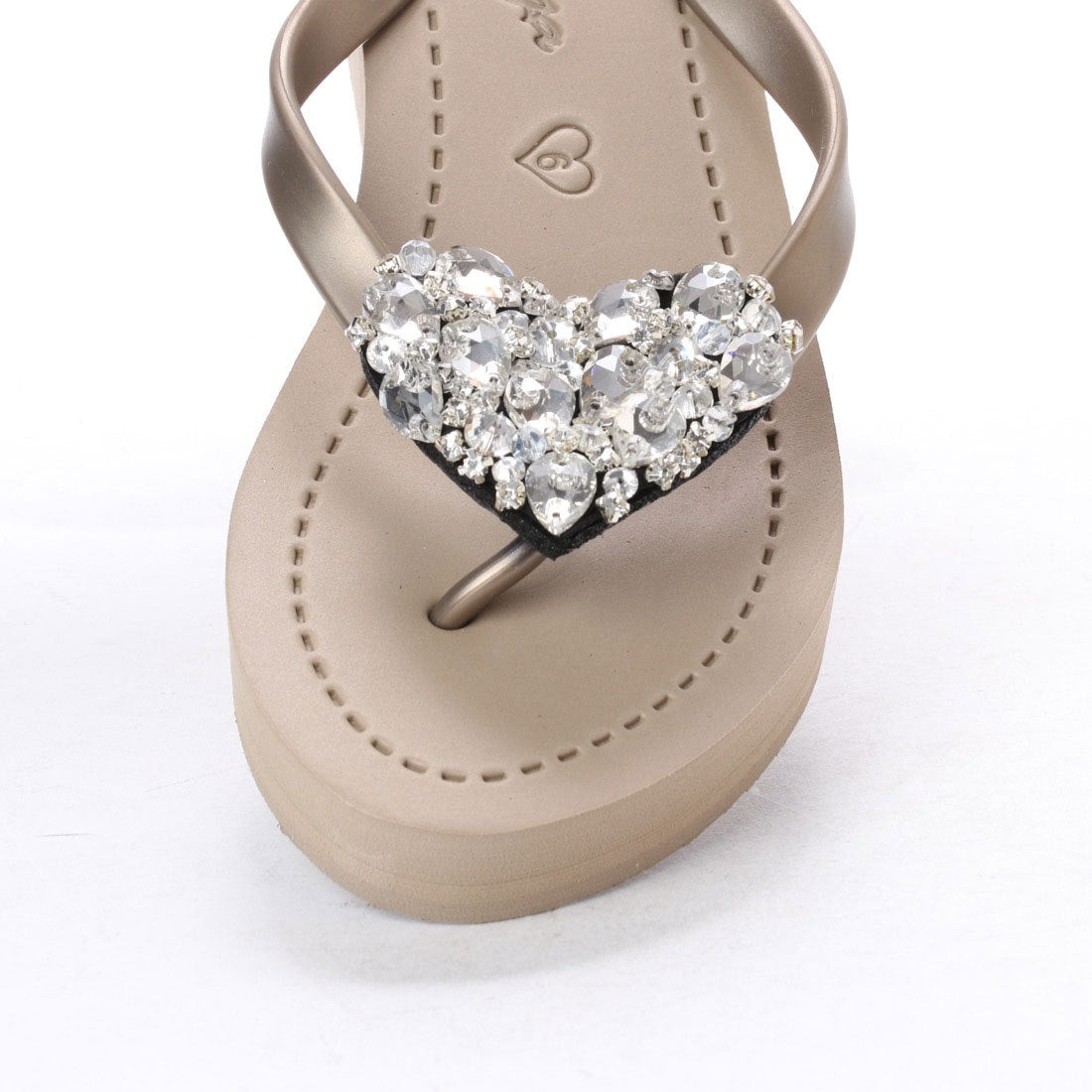 SAND BY SAYA N.Y. - Crystal Heart - Rhinestone Mid Wedge Flip Flops - 2 COLORS -