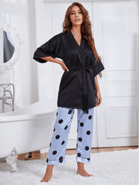 Thumbnail for Cami, Robe, and Printed Pants Pajama Set