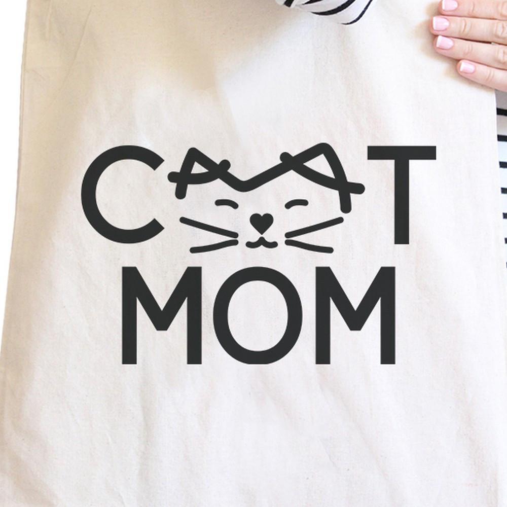 Cat Mom Natural Canvas Tote Bag Unique Graphic Gifts for Cat Lady -