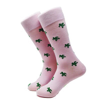 Thumbnail for Summer Ties - Turtle Socks - Men's Mid Calf - Green on Pink - 1 COLOR -