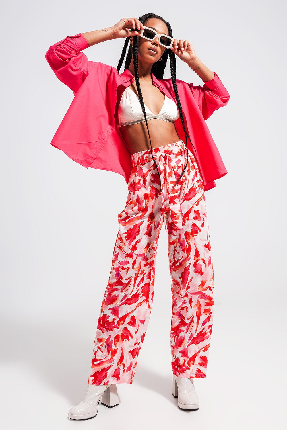 Q2 - Wide Leg Pants With Belt in Fuchsia - 1 COLOR -