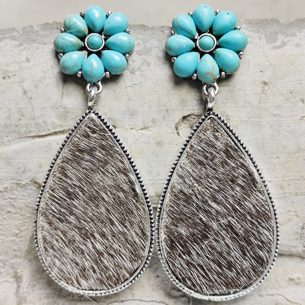 Turquoise Flower Teardrop Earrings - T - 7 STYLES -