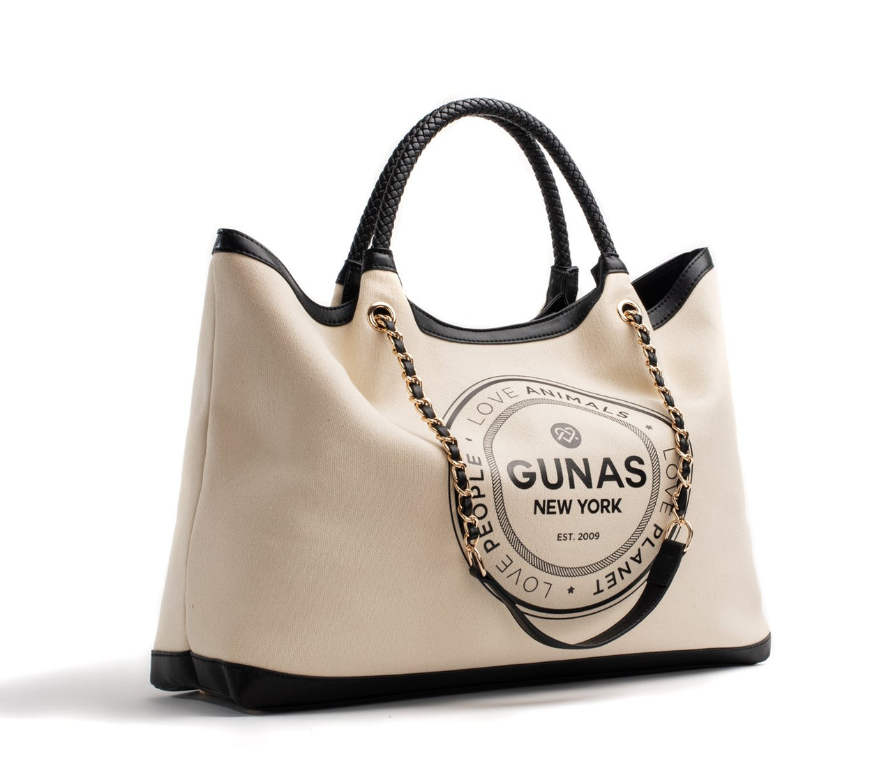 GUNAS NEW YORK - RUTH - Off White/Black Vegan Canvas Tote / comes with dust pouch - 1 COLOR -