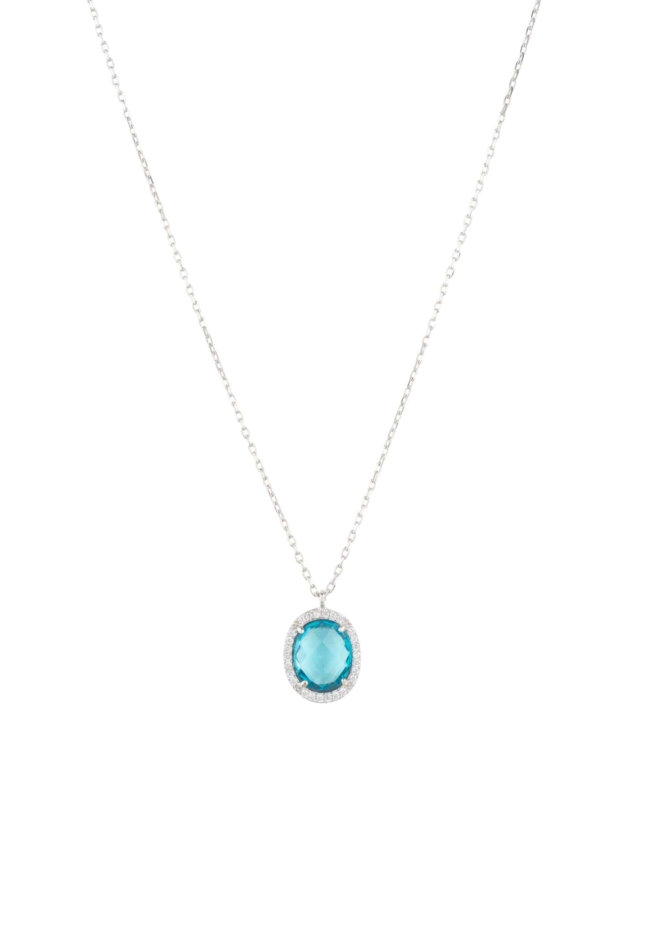 LATELITA - Beatrice Oval Gemstone Pendant Necklace Silver Blue Topaz Hydro -