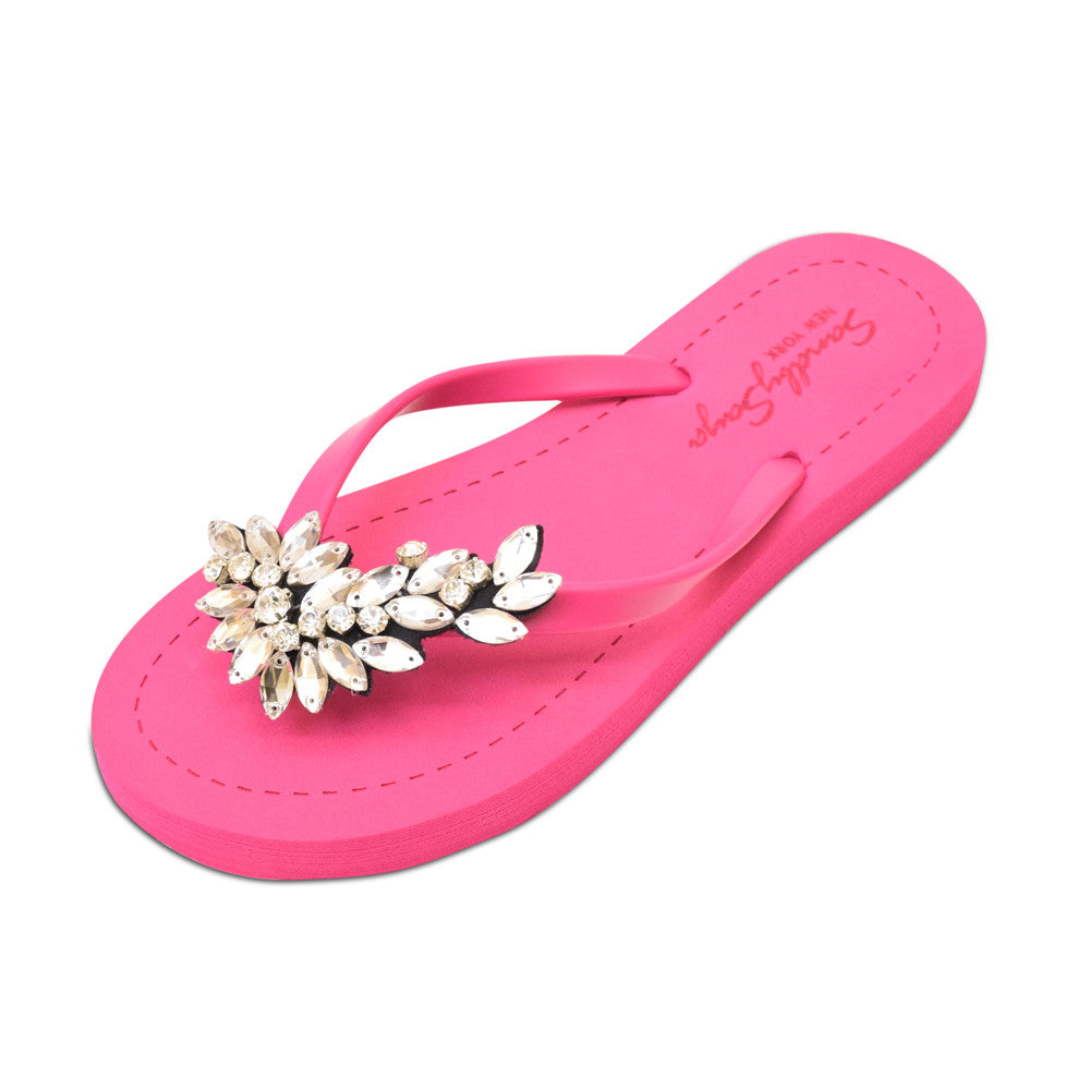 SAND BY SAYA N.Y. - Manhattan Crystal - Rhinestone Flat Flip Flops Sandal - 5 COLORS -