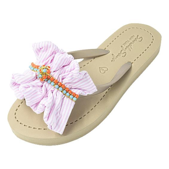 SAND BY SAYA N.Y. - Pink Hudson Stripe Ruffle - Flat Flip Flops Sandal - 4 COLORS -