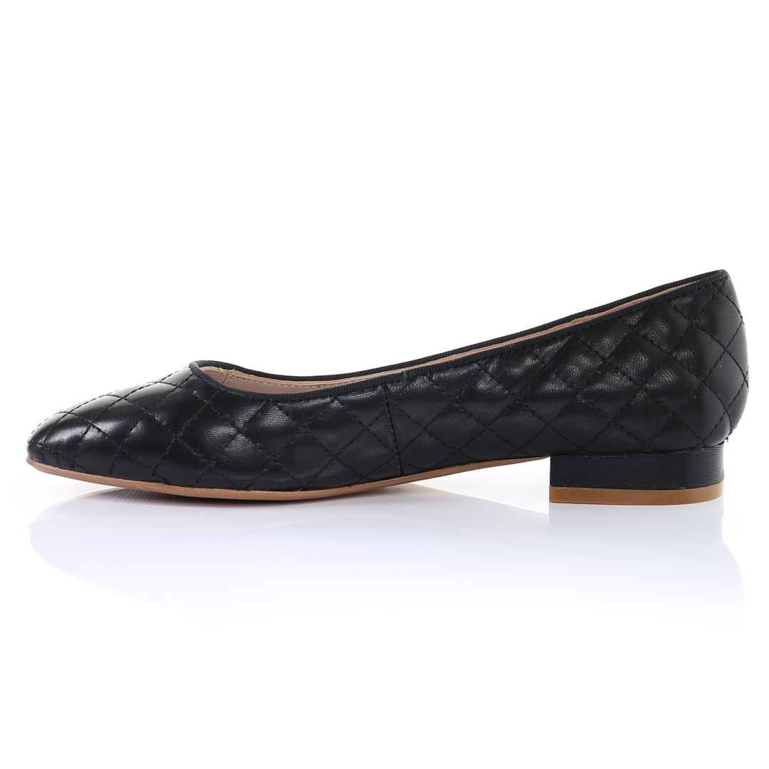 Classic Leather Square Toe Ballerina - (Black)