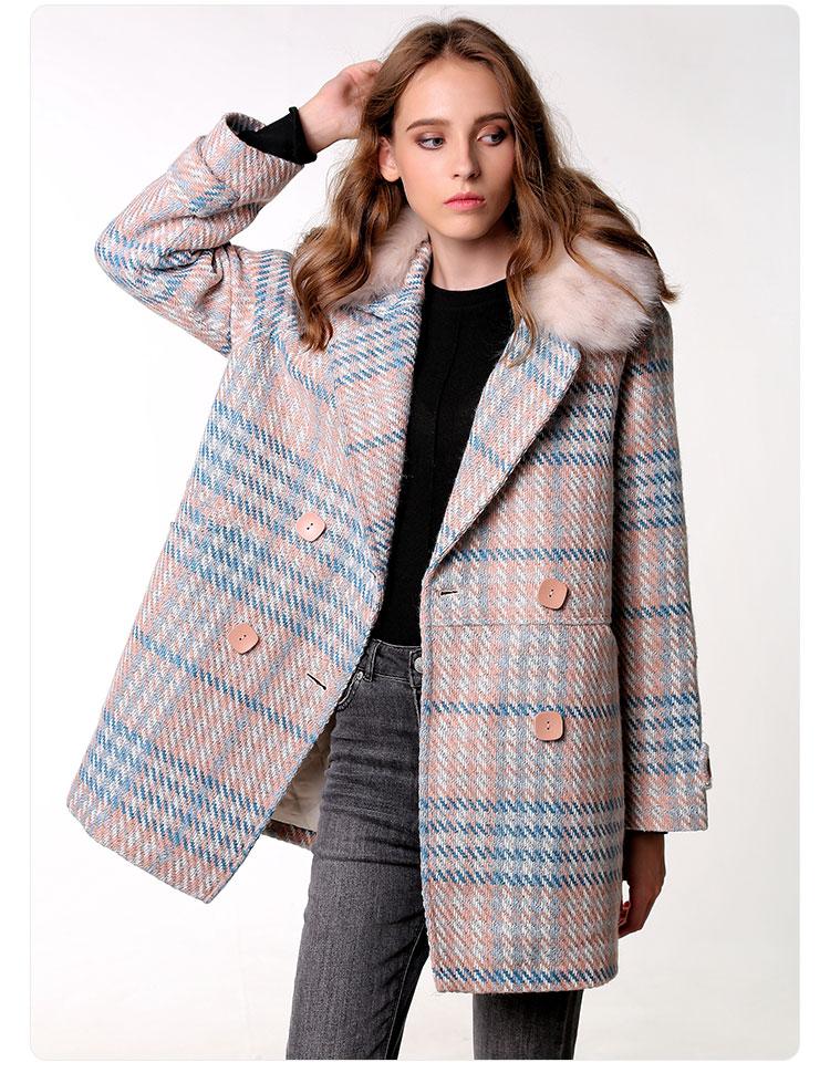 Luxury & Me - Double Breasted Coat - Plaid - 1 COLOR -