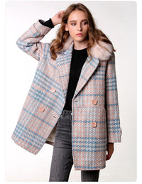 Thumbnail for Luxury & Me - Double Breasted Coat - Plaid - 1 COLOR -