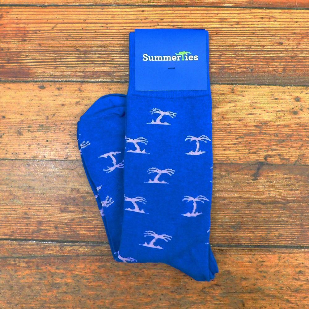 Summer Ties - Palm Tree Socks - Men's Mid Calf - Blue - 1 COLOR -